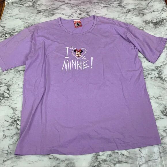 Disney Vintage Single Stitch I Heart Minnie Mouse Purple T Shirt XL Mickey Inc - Picture 1 of 8